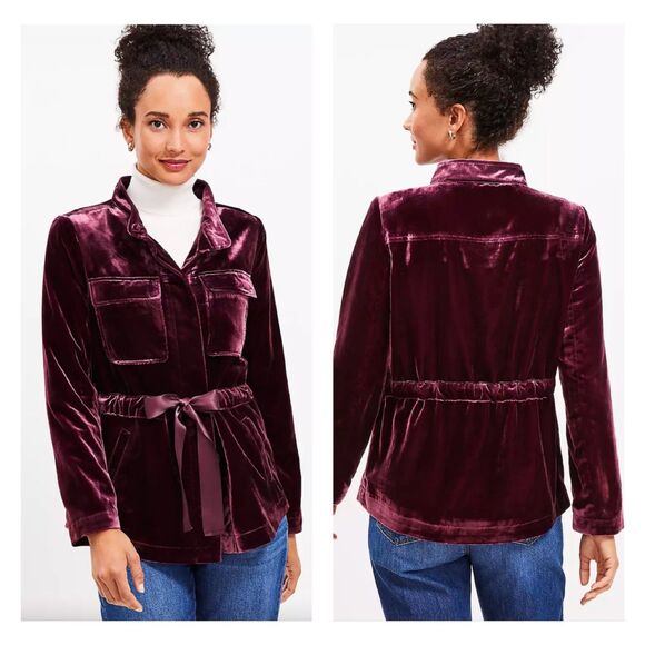 LOFT Velvet Utility Jacket in Rich Burgundy - Picture 1 of 12